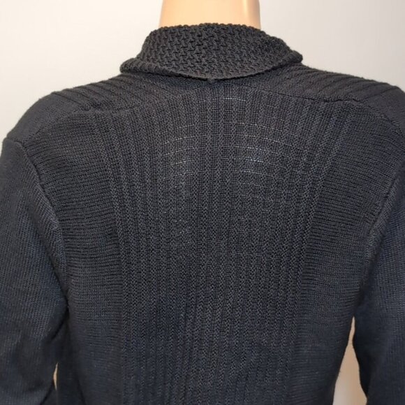 Laura Open Front Cardigan Sweater Shawl Collar Black Tunic Length Long Sleeve - Picture 7 of 15